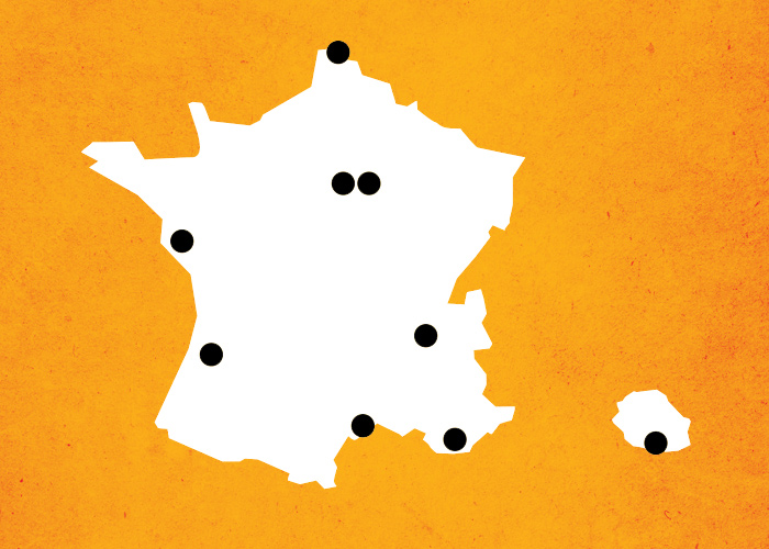 Illustration carte de France avec points localisant les escape games