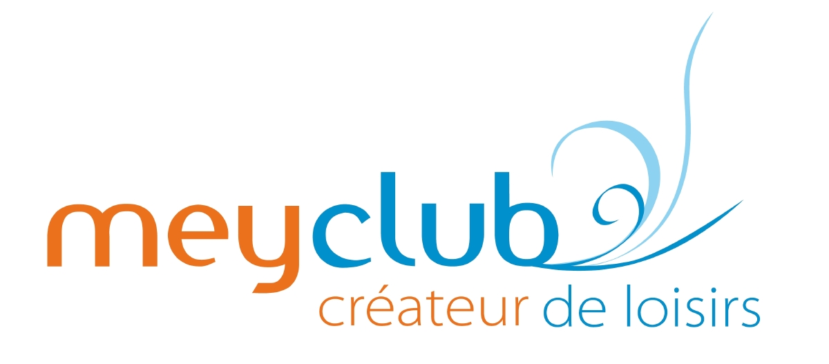 Logo Meyclub créateur de loisirs avec typographie colorée et volutes