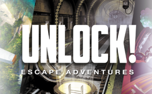 Logo du jeu de société Unlock Escape Adventures avec décors immersifs